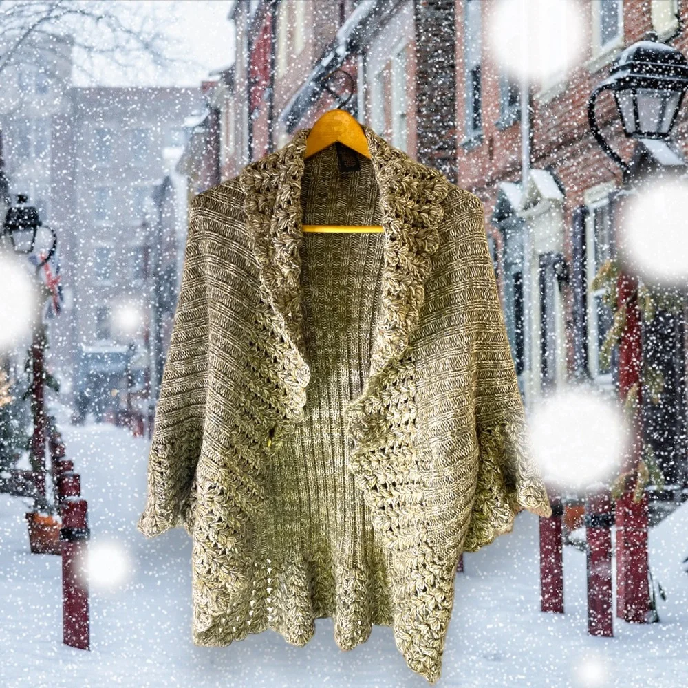 Grass Collection Sweater/Wrap Crochet Collar & Cuffs. Sz Small.